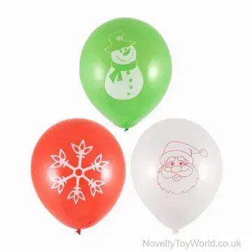 Bag of 12 Christmas Party Balloons with Artwork (23cm)