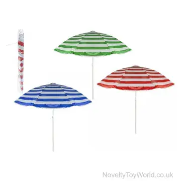 Beach Parasol UV Umbrella with Tilt - Red, Blue & Green Striped (180cm)