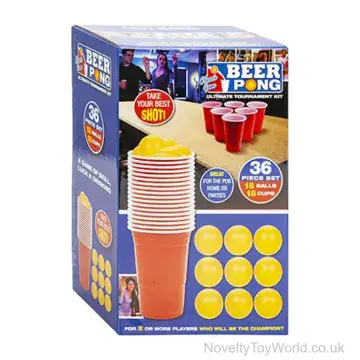 Beer Pong Party Game Set - 18 Balls & 18 Cups