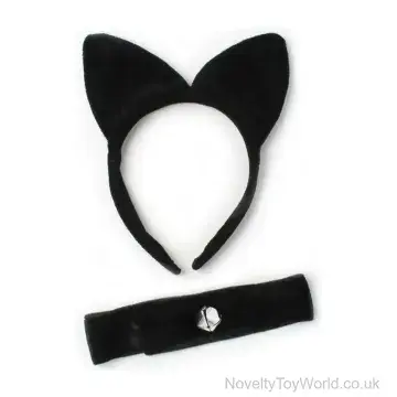 Black Cat Ears & Black Collar Fancy Dress Set - Adult Size