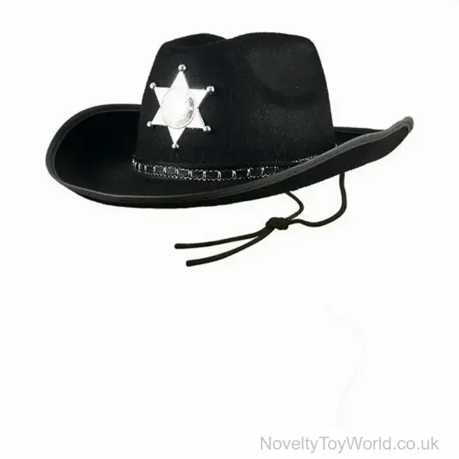 Black Cowboy Sheriff Hat with Star - Adult | Bargain Wholesale Fancy Dress