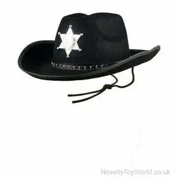 Black Cowboy Sheriff Hat with Star - Adult