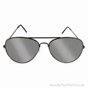 Black Frame UV Mirror Lenses Aviator Sunglasses - Adult
