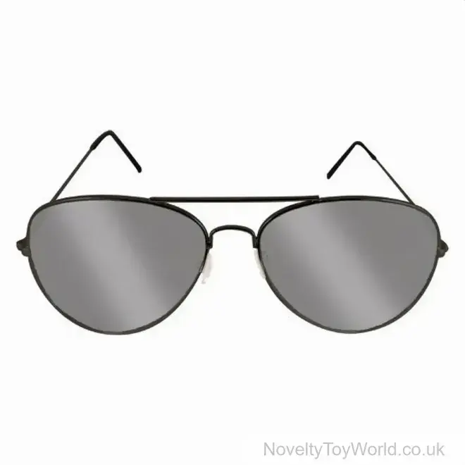 Black Frame UV Mirror Lenses Aviator Sunglasses - Adult | Wholesale Eyewear