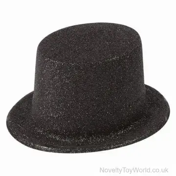 Black Glitter Plastic Novelty Top Hat - Adult