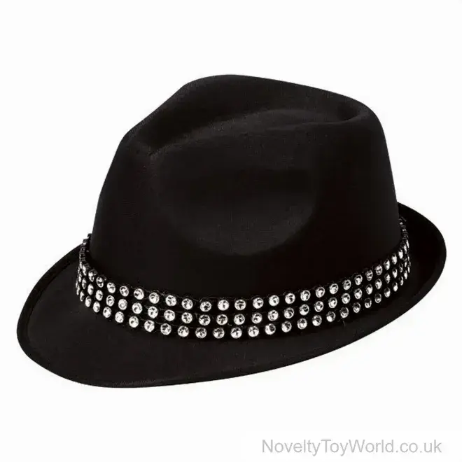 Black Novelty Trilby Hat with Gemstone Band - Adult | Bulk Buy