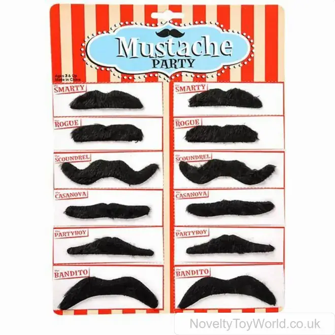 Wholesale  Fancy Dress | Black Stick on Fancy Dress Party Moustache | Dress Up Accessory