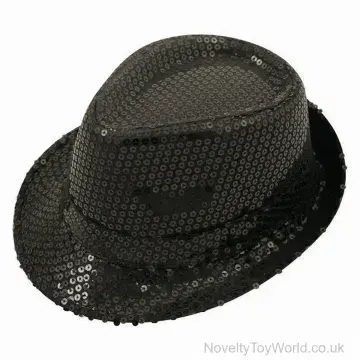 Black Trilby Hat with Sequinned Finish - Adult