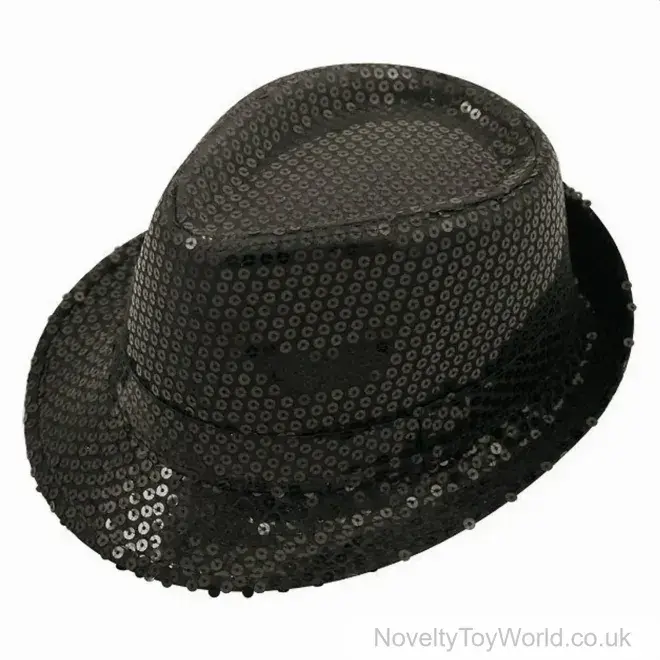 Black Trilby Hat with Sequinned Finish - Adult | Wholesale Costume Hats