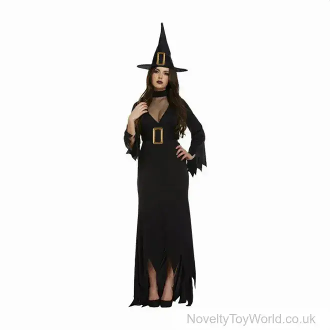 Black Witch Fancy Dress Costume with Hat - Adult | Wholesale