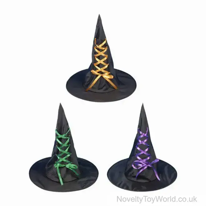 Black Witches Hat With Ribbon - Adult | Wholesale Halloween Fancy Dress | Bulk Buy Witch Dress Up