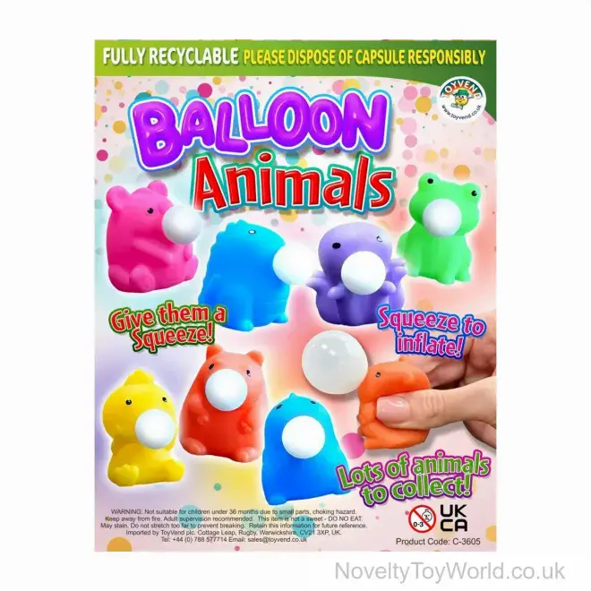 Blowing Balloon Squishy Animal - 55mm Vending Capsule | Wholesale Toys UK