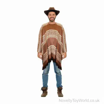 Brown Cowboy Poncho Fancy Dress - Adult Size
