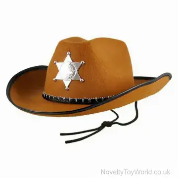 Brown Fancy Dress Cowboy Hat with Sheriff Star - Adult