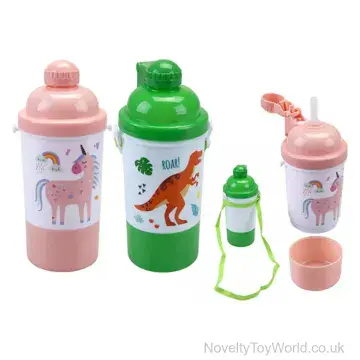 Children's Bottle With Straw & Snack Section - Dino & Unicorn (20cm)