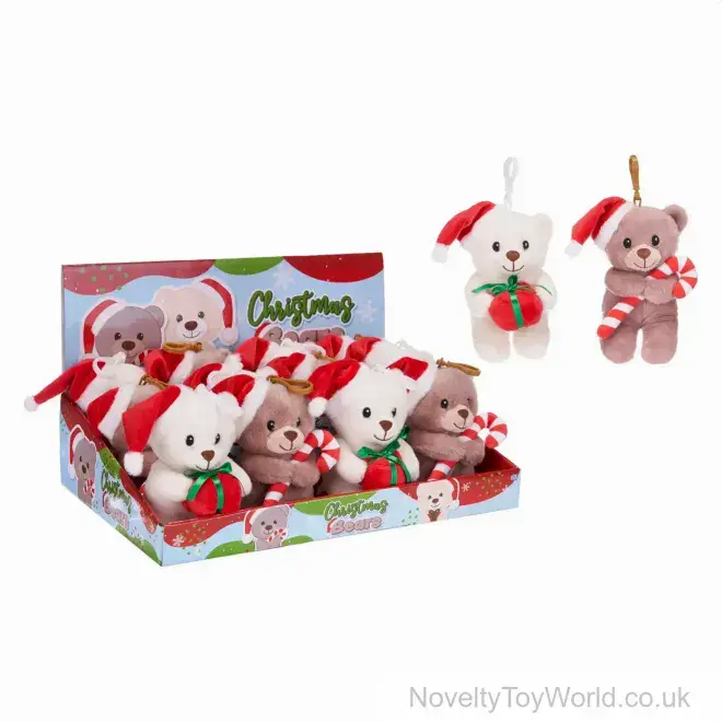 Christmas Bear Soft Toy Bag Clip (13cm) | Bulk Buy Xmas Toys For Kids