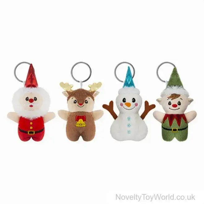 Christmas Characters Soft Plush Keyrings - 4 Assorted (10cm) | Xmas Novelties