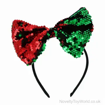 Christmas Dress Up Headband - Red & Green Sequins - Adult Size