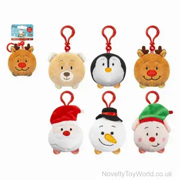 Christmas Soft Plush Bag Clips with Sound - 6 assorted (8cm)