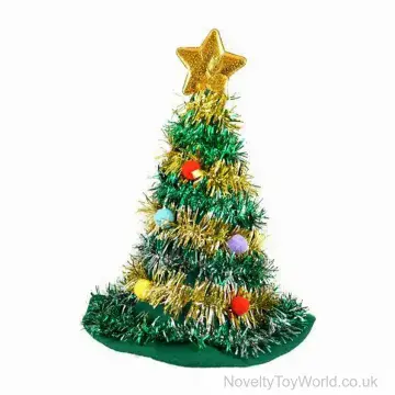 Christmas Tree Hat with Tinsel and Star - Adult