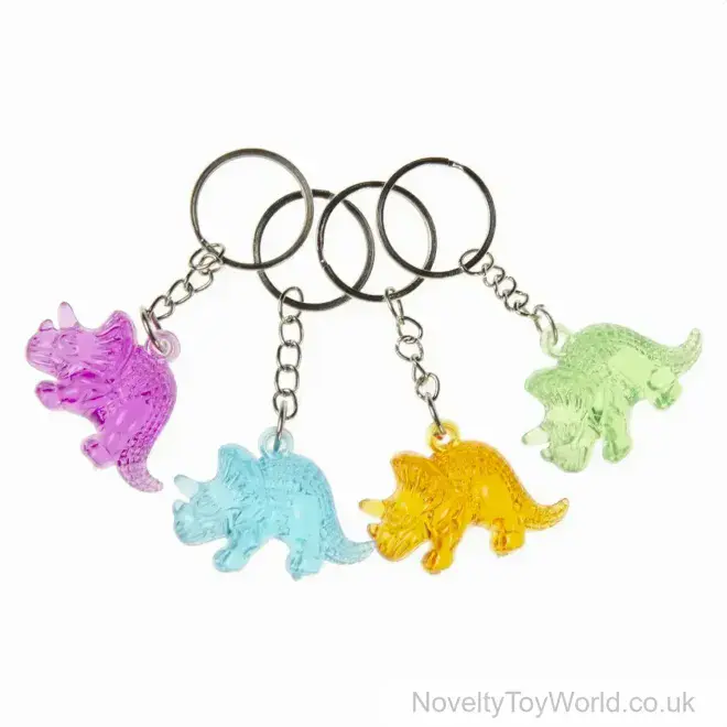 Clear Acrylic Triceratops Dino Keyring (4.5cm) | Bulk Dino Party Bag Toys