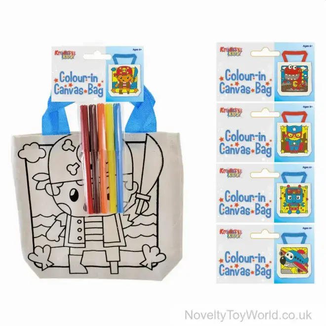 Colour Your Own Canvas Tote Bags for Boys - 6 Assorted Designs | Wholesale Arts & Crafts