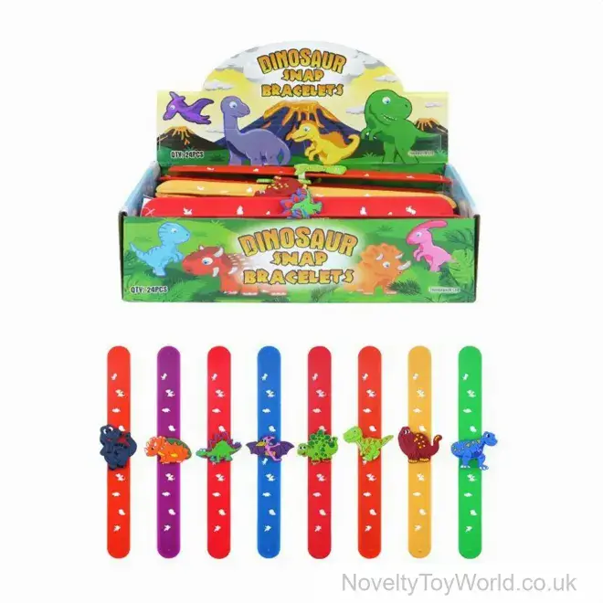 Wholesale | Colourful Dinosaur Snap Bracelets - 6 Assorted