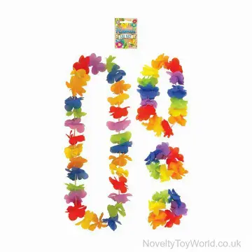 Colourful Hawaiian Lei, Headband, and Wristbands Set