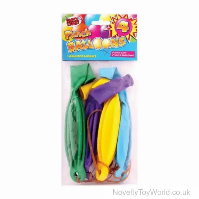 Wholesale | Colourful Punch Balloons on Elastic Loop  - Packs of 4