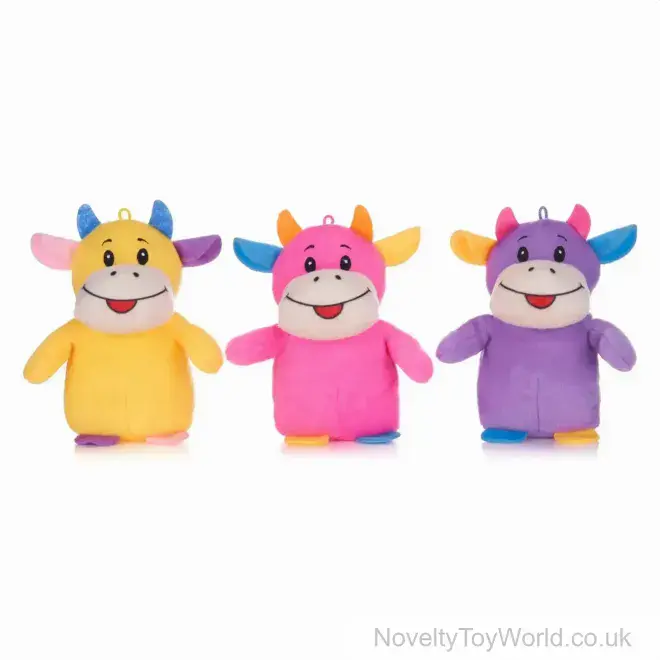 Colourful Soft Plush Cow Toys - 3 Assorted (16cm) | Novelty Wholesale