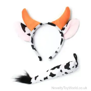 Cow Ears & Horns Headband with Tail Fancy Dress Set