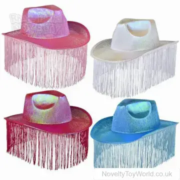 Cowgirl Cowboy Hat With Tinsel Brim - Adult Size
