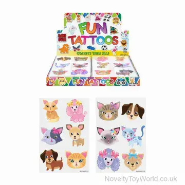 Cute Cats and Dogs Mini Temporary Tattoo Sheet - 2 Assorted Designs (4cm)
