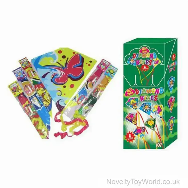 Diamond Shape Small Kite for Children - 3 Assorted Designs | Wholesale Kids Beach Toys UK