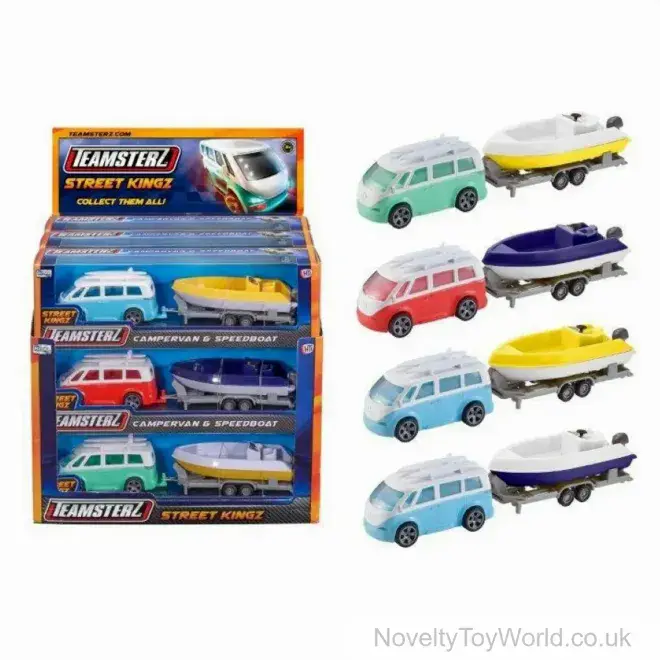 Diecast Campervan & Speed Boat - Teamsters Toy Vehicles | Wholesale Gift Shop Toys