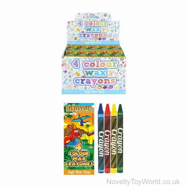 Dino Wax Crayons - Pack of 4 (8cm) | Bulk Dinosaur Crayons