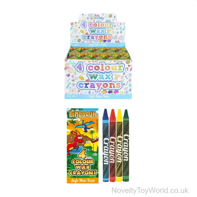 Dino Wax Crayons - Pack of 4 (8cm) | Bulk Dinosaur Crayons