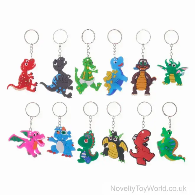 Dinosaur Characters 2D Keyrings -12 Assorted Dinos | Wholesale Keychains