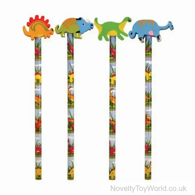Dinosaur Pencil with Dino Eraser Topper - 4 Assorted | Wholesale Stationery