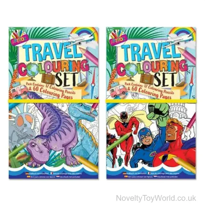Dinosaur & Superhero Travel Colouring Set | Wholesale Arts & Crafts