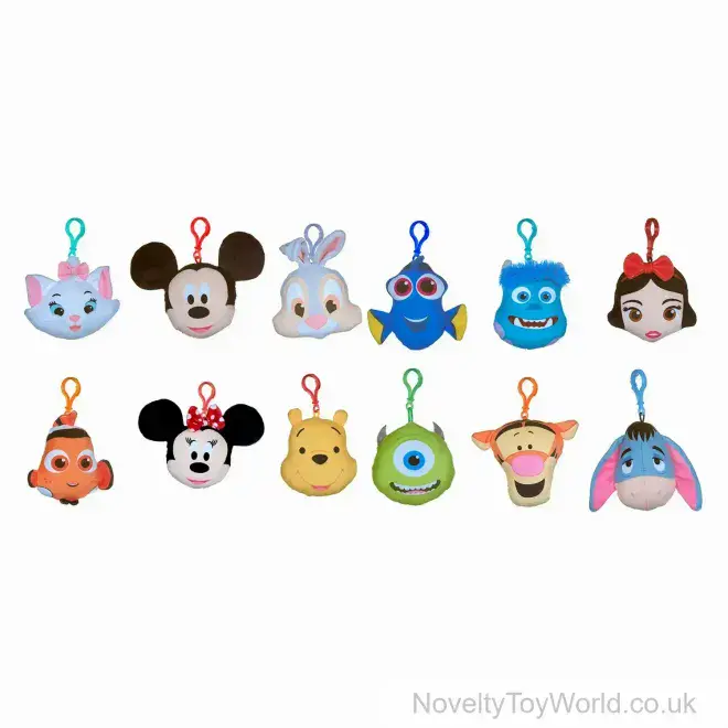 Disney Heads Soft Toy Bag Clips - 12 Assorted (10cm) | Wholesale Disney