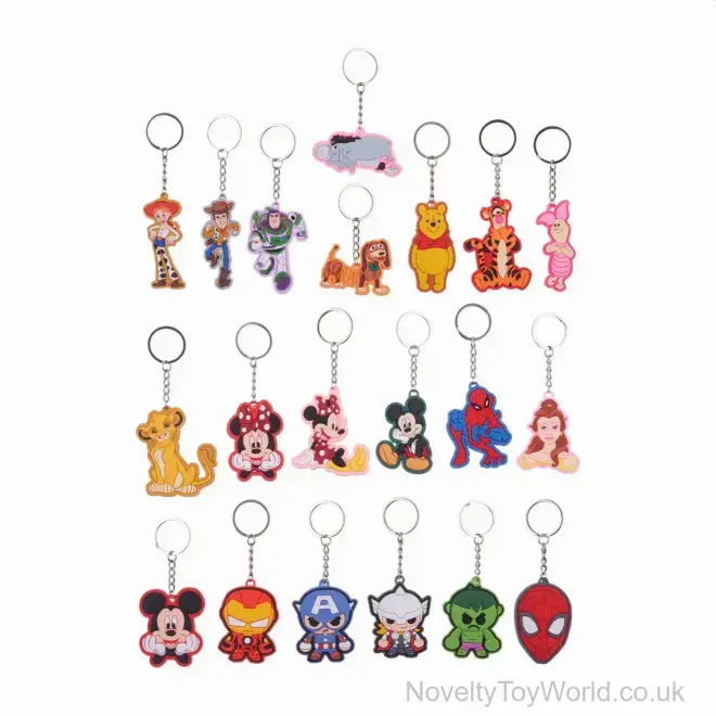 Disney & Marvel Characters Licensed Keyrings - 22 Assorted | Branded Keychains