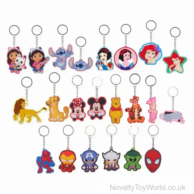 Disney & Marvel Characters Licensed Keyrings - 22 Assorted | Branded Keychains