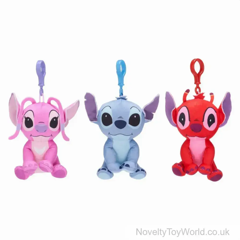 Disney Stitch Characters Plush Bag Clips 3 Assorted 11.5cm UK Wholesale