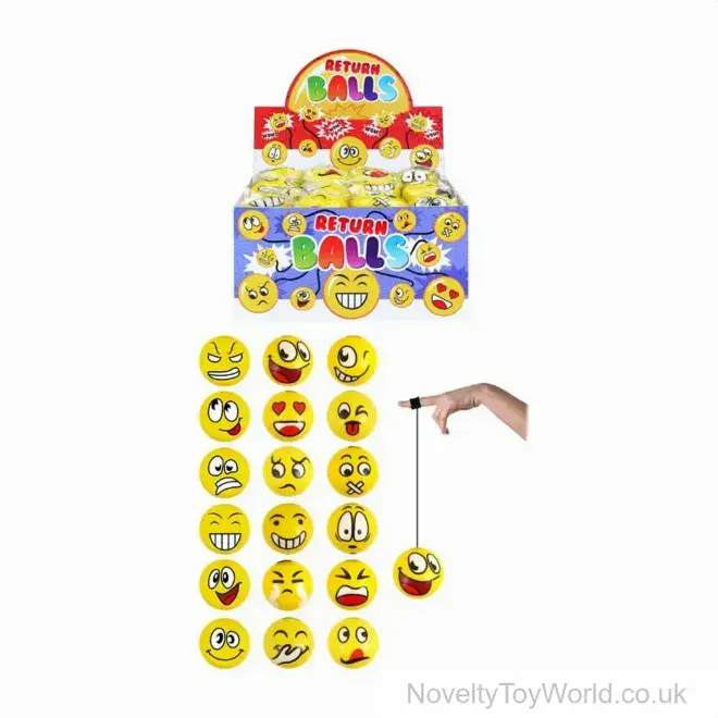 Emoji Funny Face Return Balls - 6cm | Wholesale Novelty Clearance