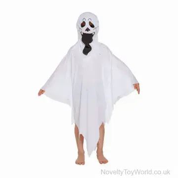 Fancy Dress Children's Ghost Costume with Fun Face Design (Size 10-12 Years)