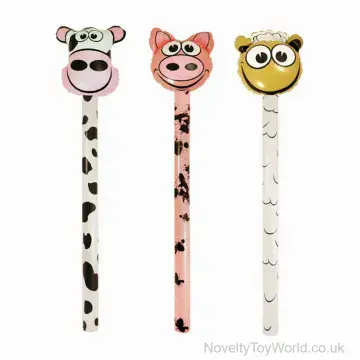 Farmyard Animal Inflatable Sticks - 3 Assorted (118cm)