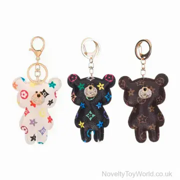 Faux Leather Bear Keyring - 3 Assorted
