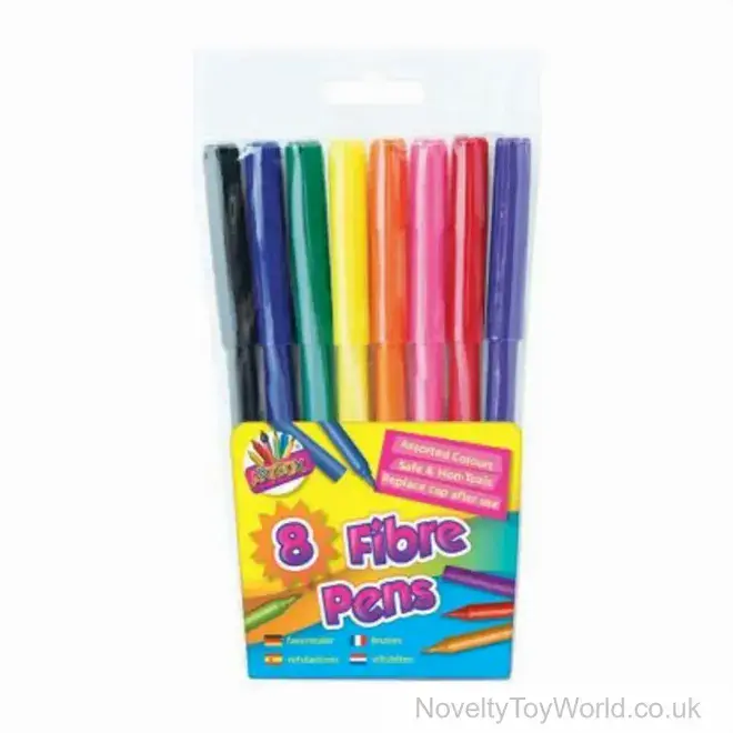 Fibre Fine Tip Colouring Pens - Pack of 8 | Wholesale Art Supplies