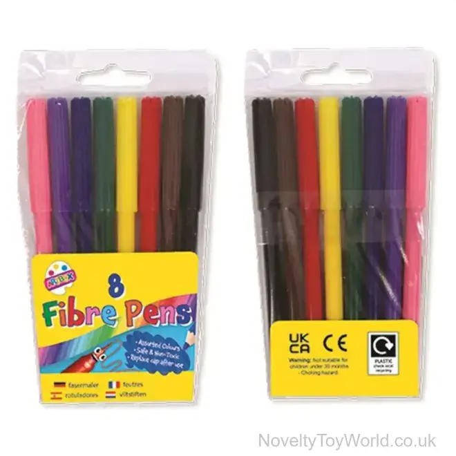 Fibre Fine Tip Colouring Pens - Pack of 8 | Wholesale Art Supplies